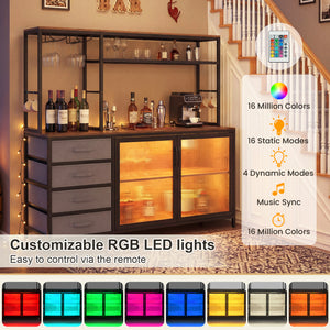 Sideboard Buffet Cabinet with LED Lights 55 inch Coffee Table with Power Outlets-Rustic Brown