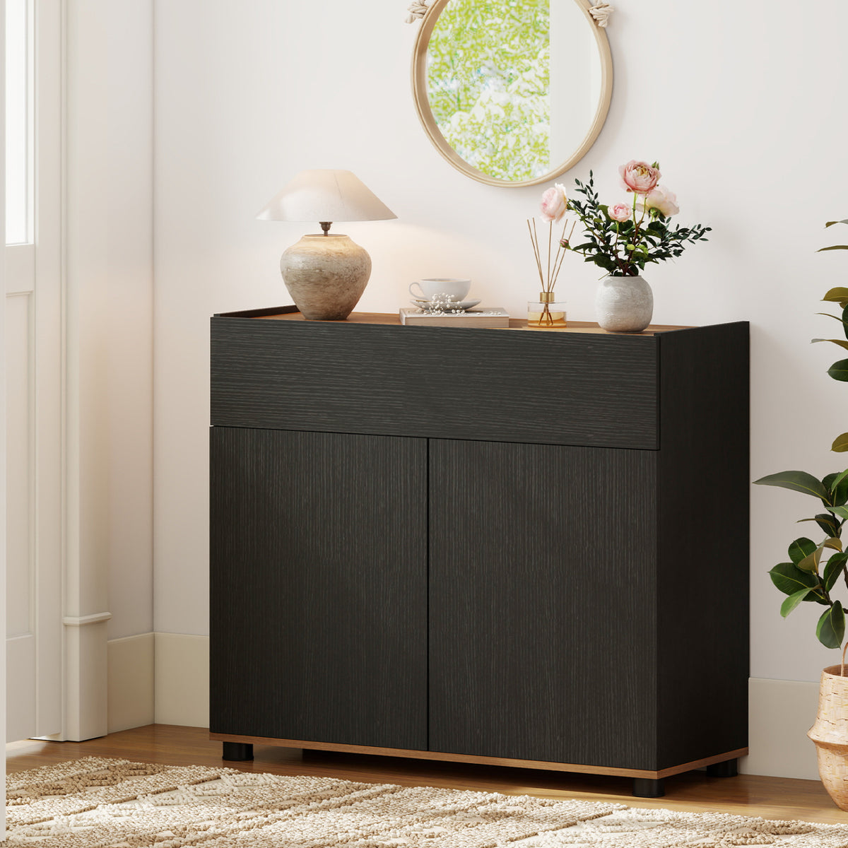 Sideboard Buffet Cabinet with Storage Wooden Kitchen Storage Cabinet-Black