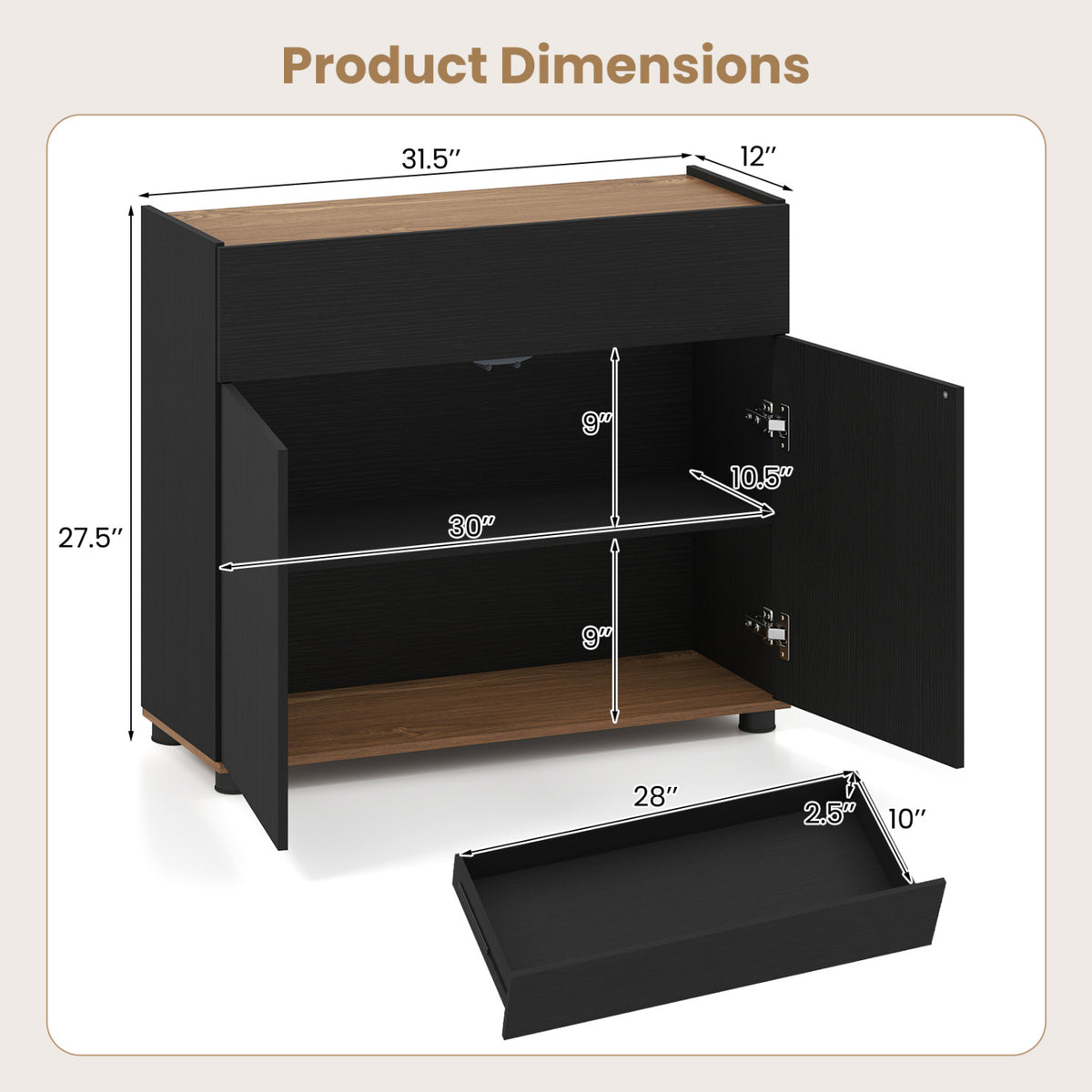 Sideboard Buffet Cabinet with Storage Wooden Kitchen Storage Cabinet-Black