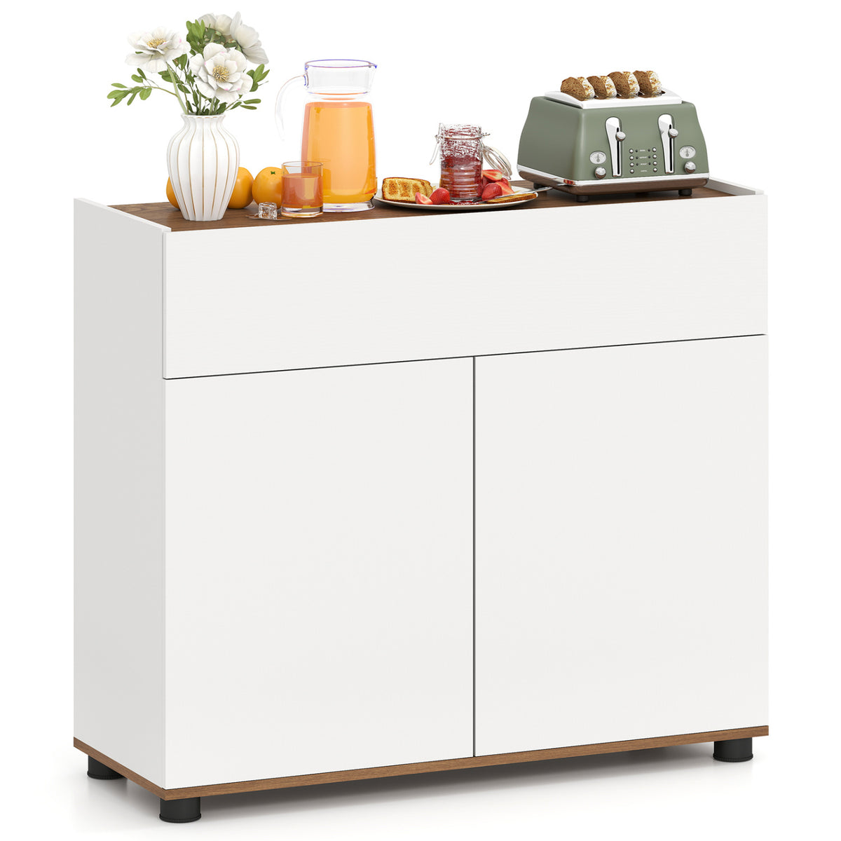 Sideboard Buffet Cabinet with Storage Wooden Kitchen Storage Cabinet-White