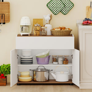 Sideboard Buffet Cabinet with Storage Wooden Kitchen Storage Cabinet-White