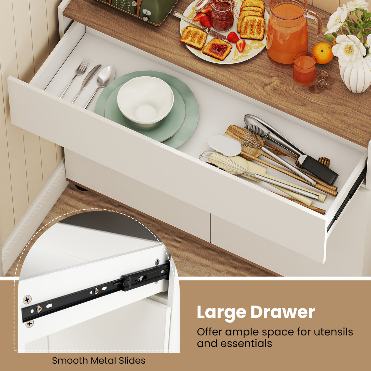Sideboard Buffet Cabinet with Storage Wooden Kitchen Storage Cabinet-White
