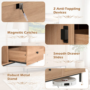 Sideboard Buffet Cabinet Rustic Farmhouse Coffee Bar Table with 2 Rattan Doors and 3 Drawers-Natural