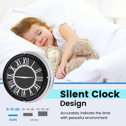 13.5/17.5 Inch Silent Wall Clock with Silver Frame-L