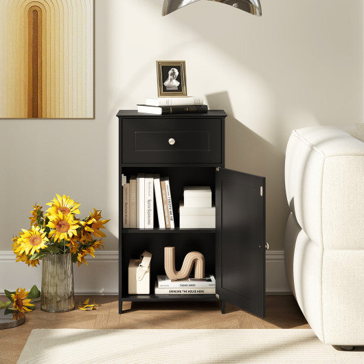 Single Door Bathroom Cabinet with Adjustable Shelf and Drawer-Black