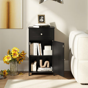 Single Door Bathroom Cabinet with Adjustable Shelf and Drawer-Black