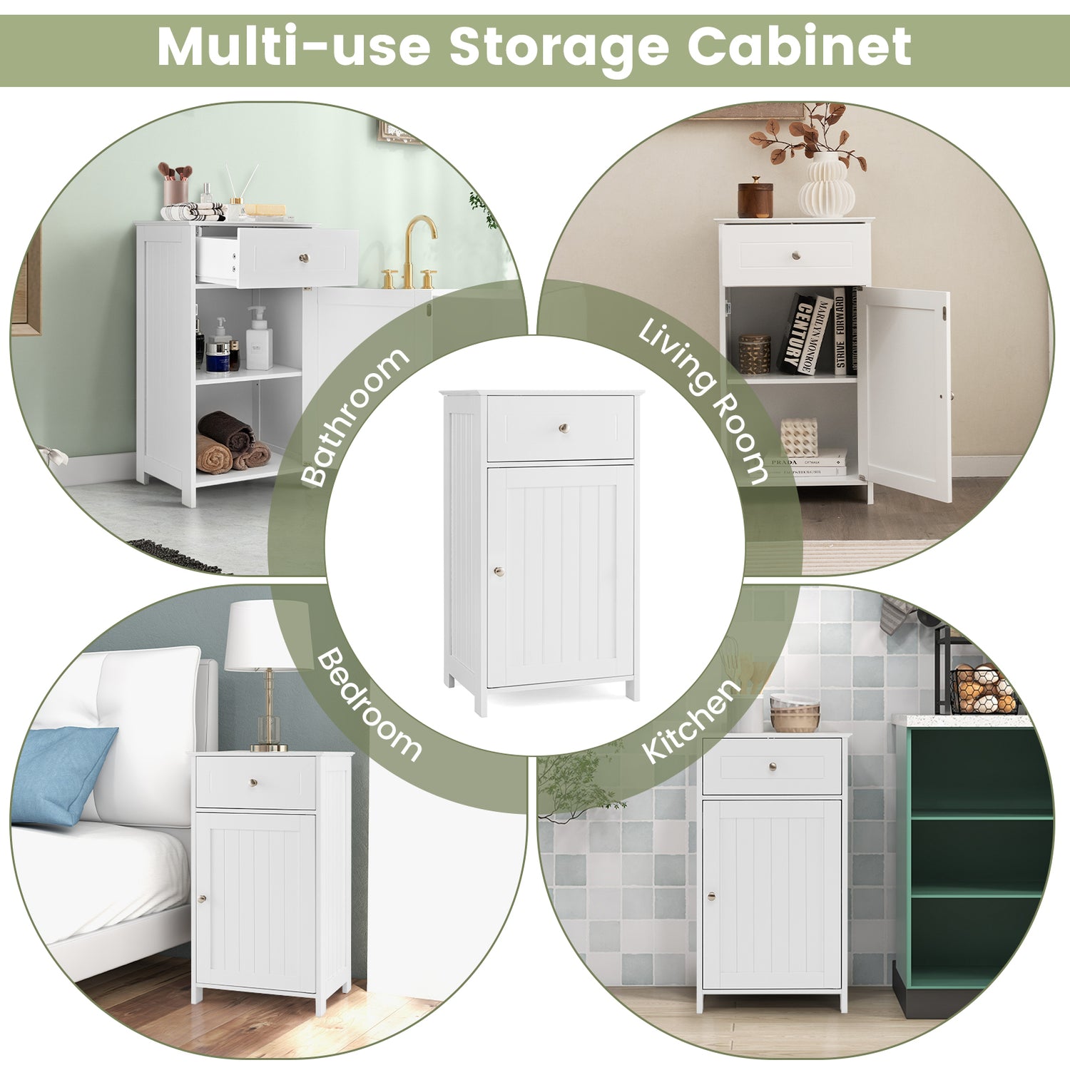 Single Door Bathroom Cabinet with Adjustable Shelf and Drawer-White