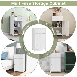 Single Door Bathroom Cabinet with Adjustable Shelf and Drawer-White