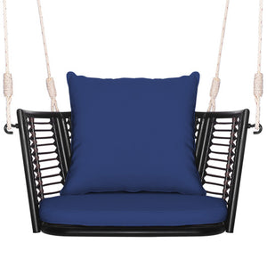 Single Person Hanging Seat with Woven Rattan Backrest for Backyard-Blue