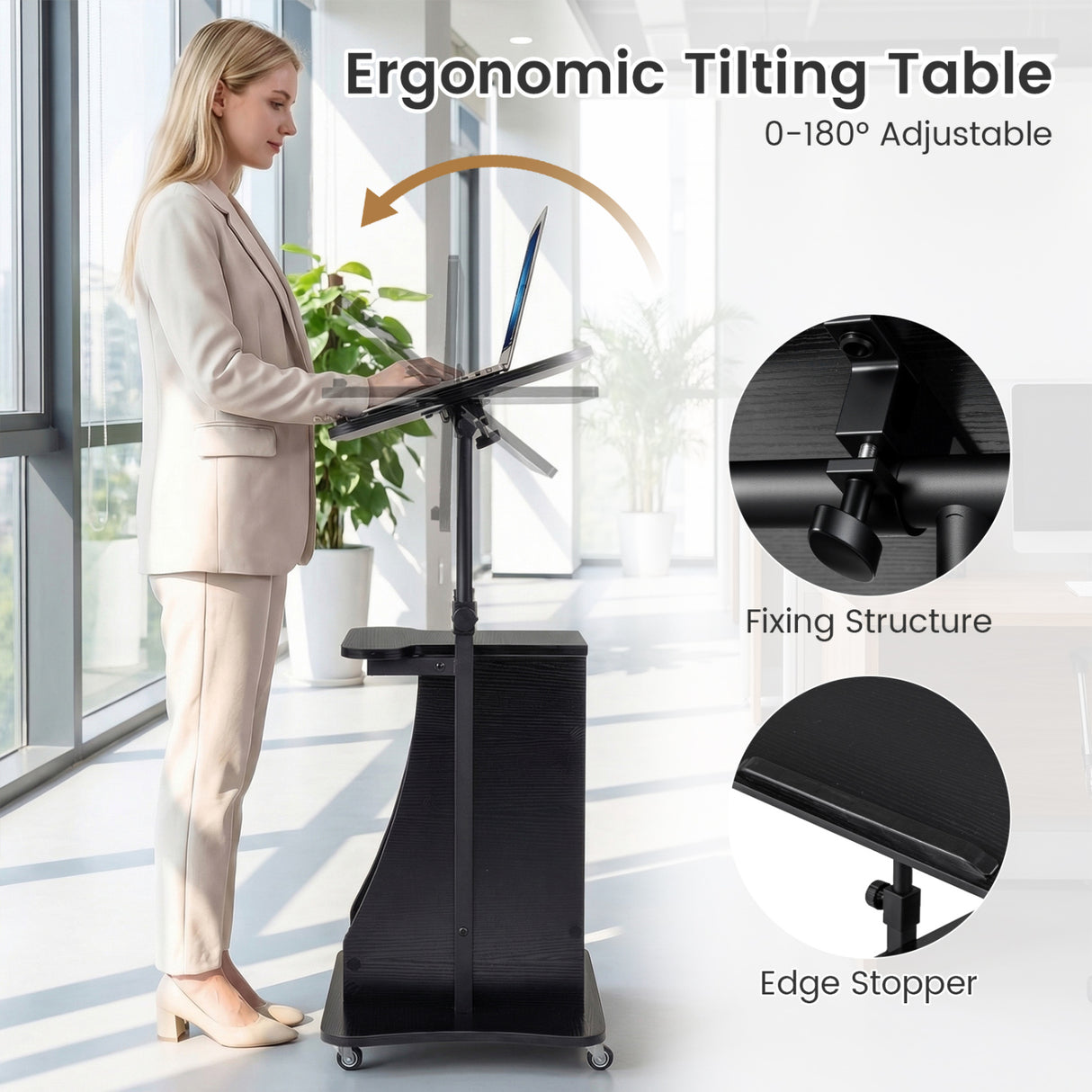 Sit-to-Stand Laptop Desk Cart Height Adjustable with Storage-Black