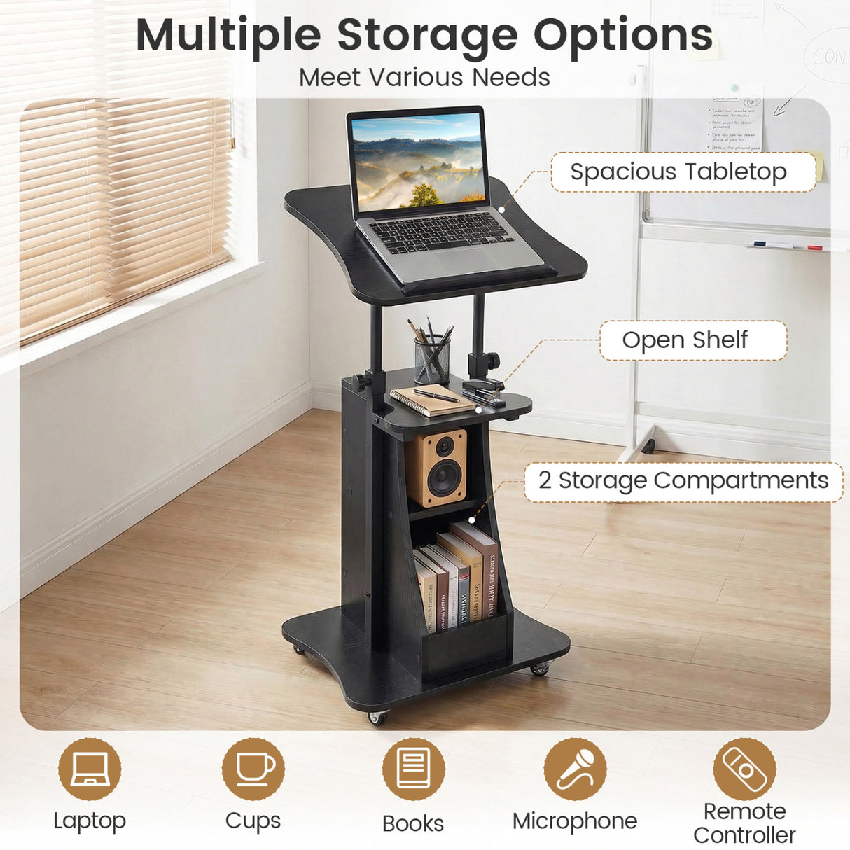 Sit-to-Stand Laptop Desk Cart Height Adjustable with Storage-Black