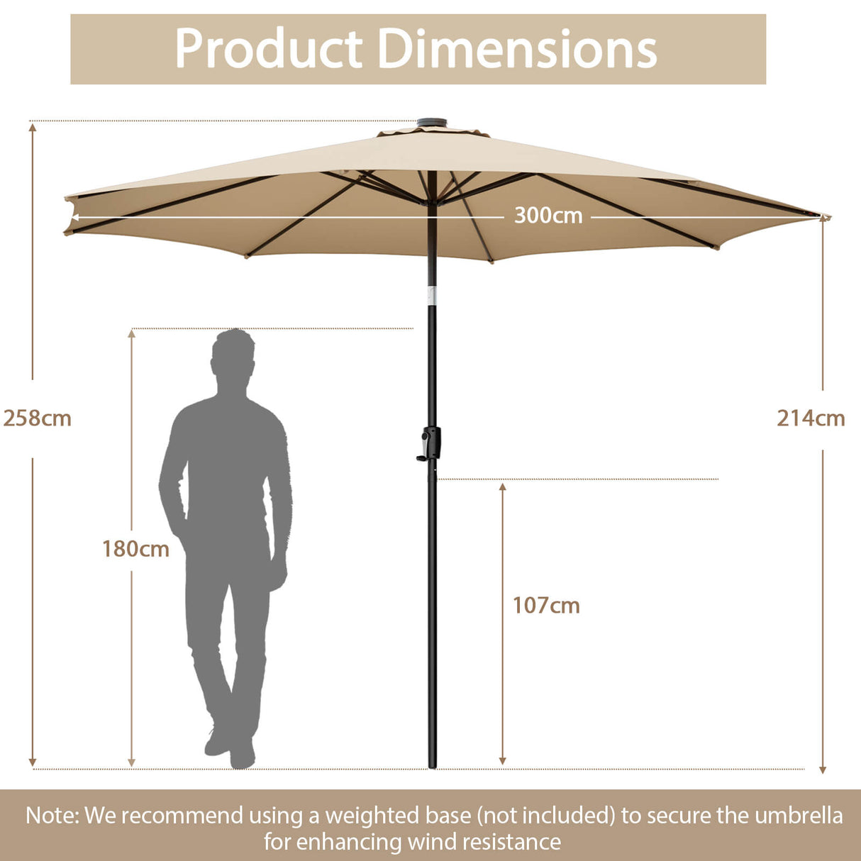 10 Feet Patio Umbrella with 112 Solar Lights and Crank Handle-Beige by DirectDeals