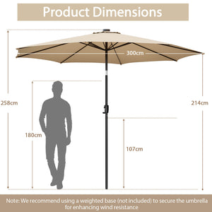 10 Feet Patio Umbrella with 112 Solar Lights and Crank Handle-Beige by DirectDeals