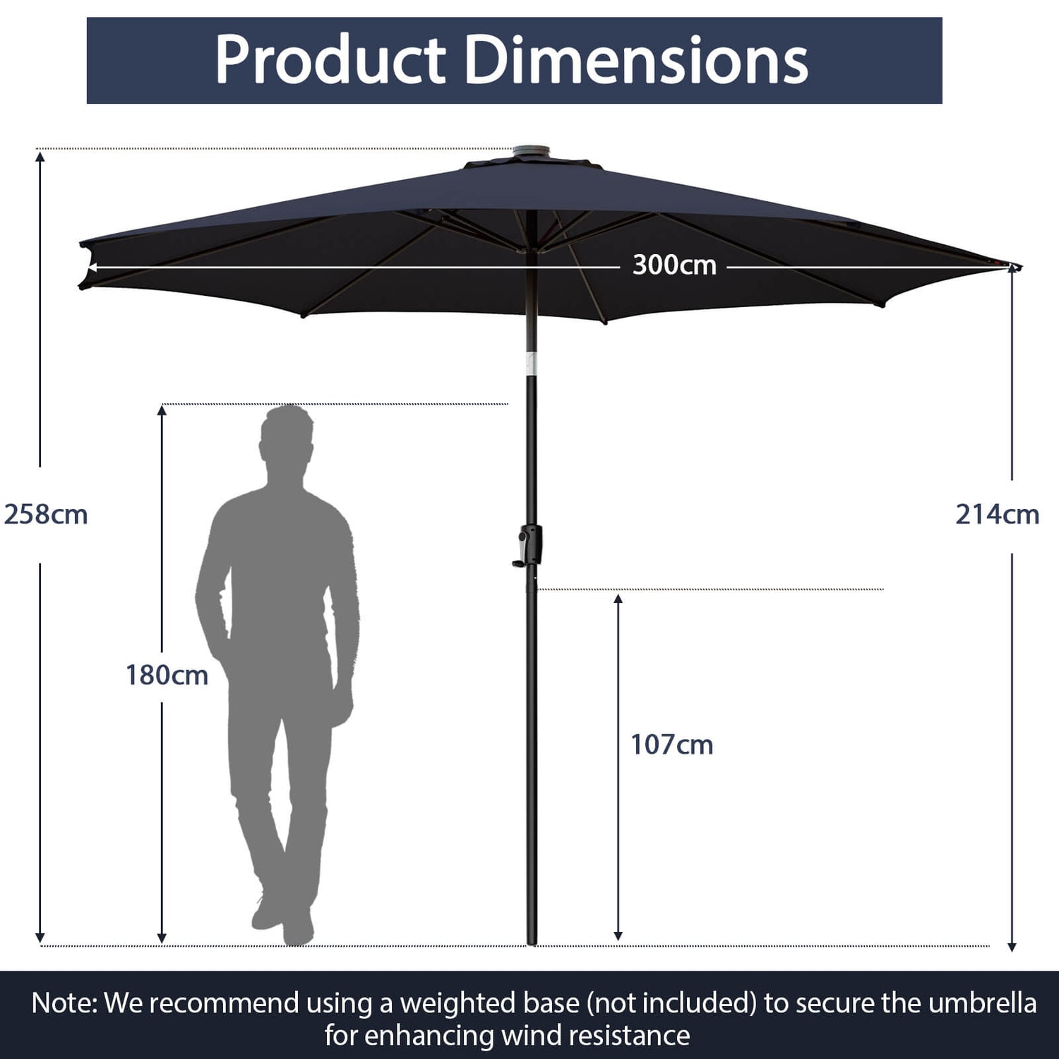 10 Feet Patio Umbrella with 112 Solar Lights and Crank Handle-Navy by DirectDeals