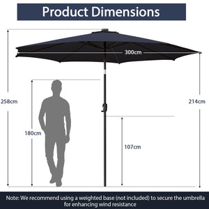 10 Feet Patio Umbrella with 112 Solar Lights and Crank Handle-Navy by DirectDeals