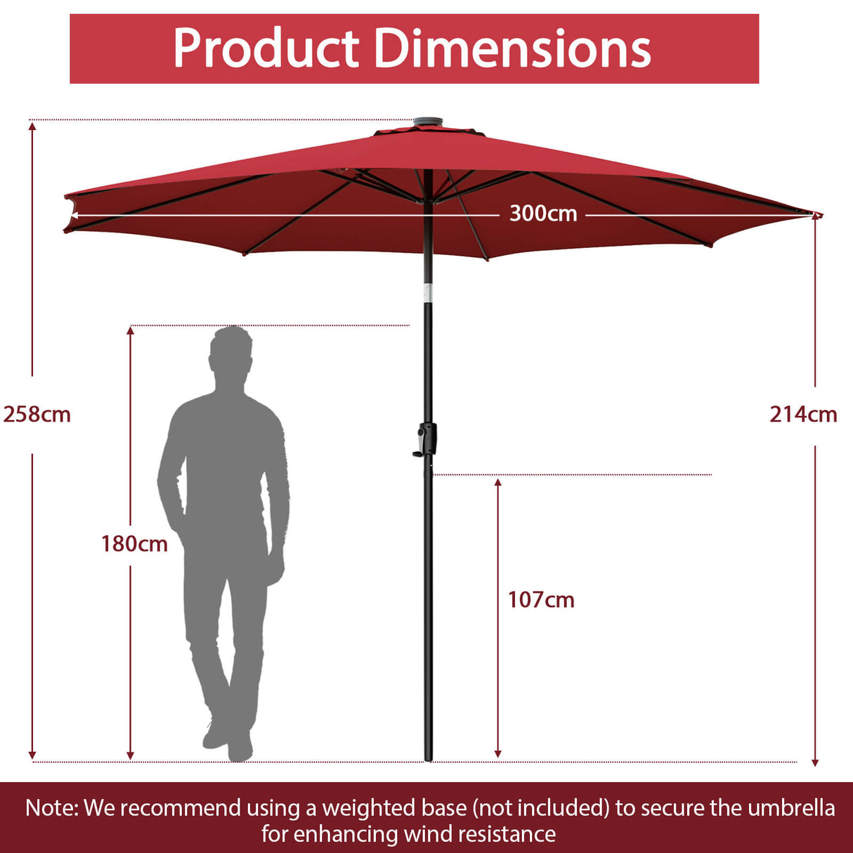 10 Feet Patio Umbrella with 112 Solar Lights and Crank Handle-Wine by DirectDeals
