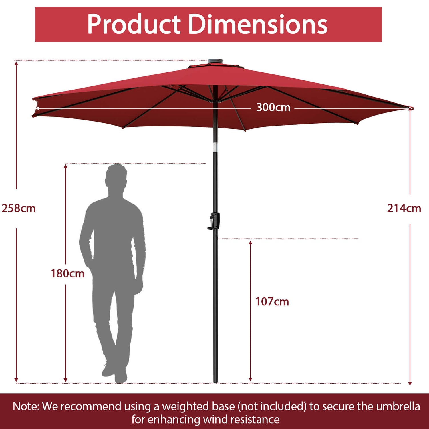10 Feet Patio Umbrella with 112 Solar Lights and Crank Handle-Wine by DirectDeals