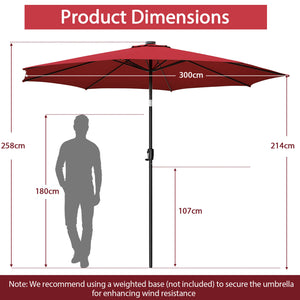 10 Feet Patio Umbrella with 112 Solar Lights and Crank Handle-Wine by DirectDeals