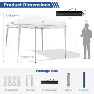 10 x 10 Feet Outdoor Pop-up Patio Canopy for  Beach and Camp-White by DirectDeals