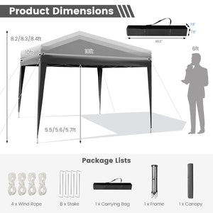 10 x 10 Feet Outdoor Pop-up Patio Canopy for  Beach and Camp-Gray by DirectDeals