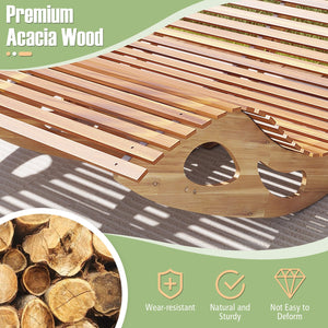 Slatted Acacia 2-Seat Patio Dual Rocker Sunbed Wood Lounger with Ergonomic Curved Seat