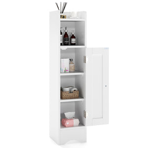 Slim Bathroom Cabinet Corner with 1 Door and Adjustable Shelves-White