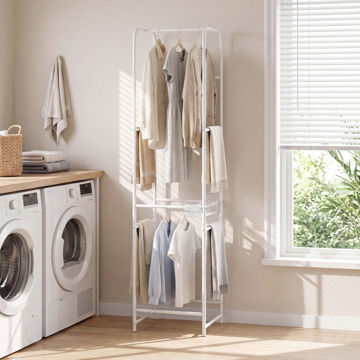 Slim Coat Rack Freestanding Garment Organizer with 8 Hanging Rods