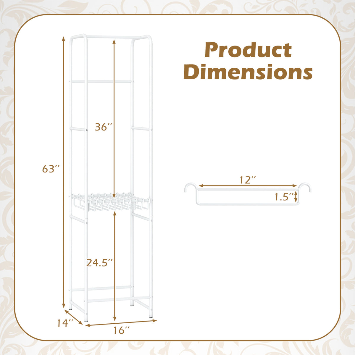 Slim Coat Rack Freestanding Garment Organizer with 8 Hanging Rods