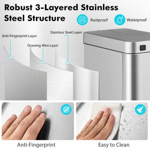 13.2 Gal Slim Kitchen Trash Can with Wing Lids and Stainless Steel Frame