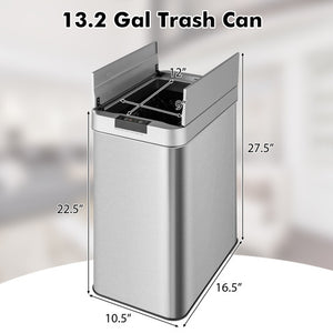 13.2 Gal Slim Kitchen Trash Can with Wing Lids and Stainless Steel Frame