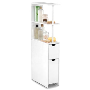 Slim Storage Freestanding Bathroom Cabinet with Open Shelves-White