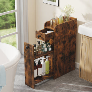 Small Bathroom Storage Cabinet 4-Tier with Slide Out Drawers on Casters-Brown