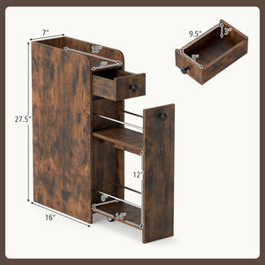 Small Bathroom Storage Cabinet 4-Tier with Slide Out Drawers on Casters-Brown