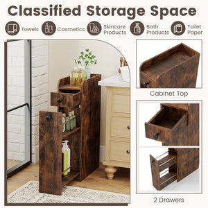 Small Bathroom Storage Cabinet 4-Tier with Slide Out Drawers on Casters-Brown