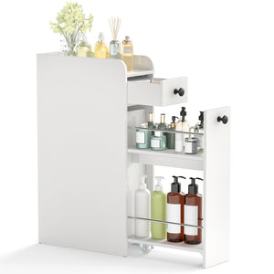 Small Bathroom Storage Cabinet 4-Tier with Slide Out Drawers on Casters-White