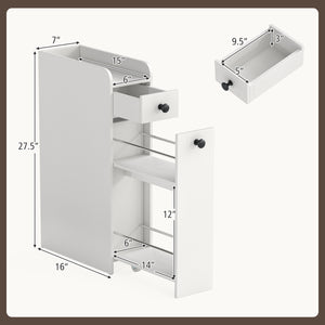 Small Bathroom Storage Cabinet 4-Tier with Slide Out Drawers on Casters-White