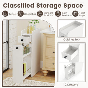 Small Bathroom Storage Cabinet 4-Tier with Slide Out Drawers on Casters-White