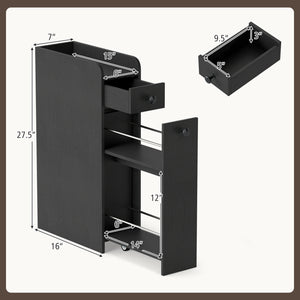 Small Bathroom Storage Cabinet 4-Tier with Slide Out Drawers on Casters-Black