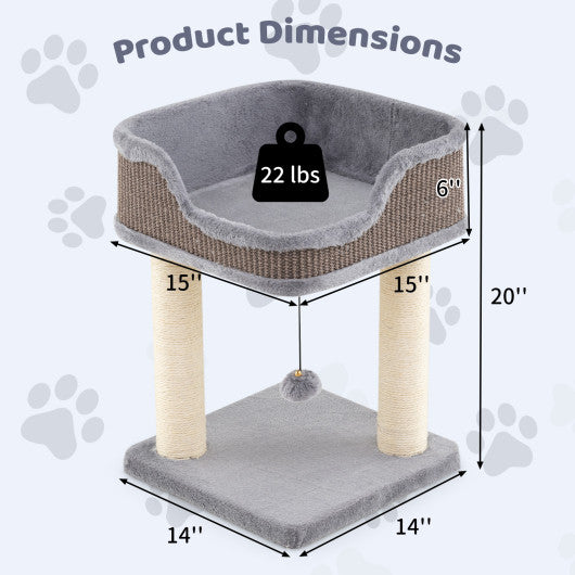 Small Cat Tree for Indoor Cats Kitty Tower with Comfy Plush Perch Sisal Scratching Posts-Gray