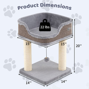 Small Cat Tree for Indoor Cats Kitty Tower with Comfy Plush Perch Sisal Scratching Posts-Gray