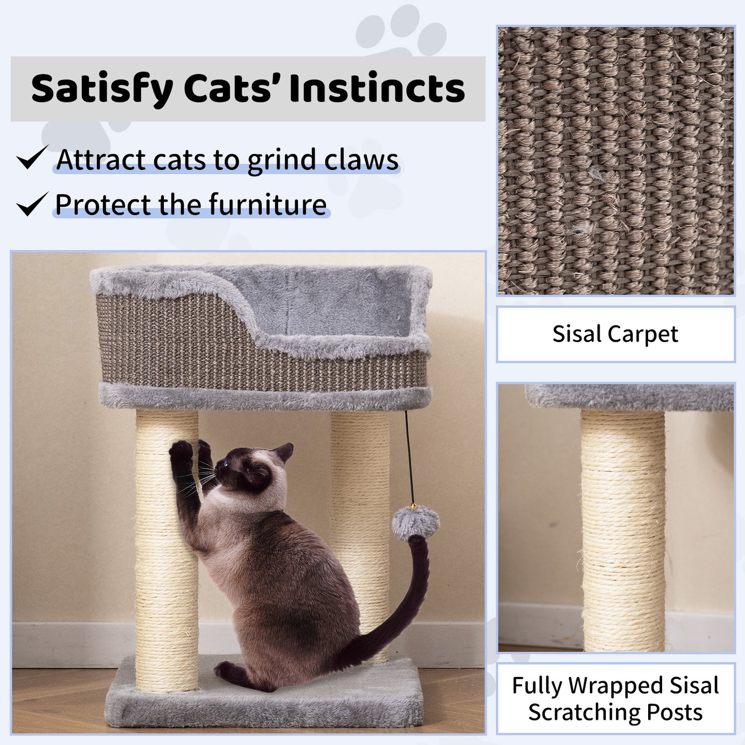 Small Cat Tree for Indoor Cats Kitty Tower with Comfy Plush Perch Sisal Scratching Posts-Gray