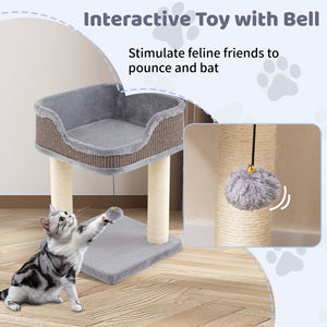 Small Cat Tree for Indoor Cats Kitty Tower with Comfy Plush Perch Sisal Scratching Posts-Gray