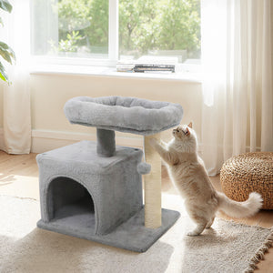 Small Cat Tree with Large Padded Plush Perch for Indoor Cats-Light Gray