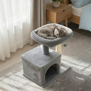 Small Cat Tree with Large Padded Plush Perch for Indoor Cats-Light Gray