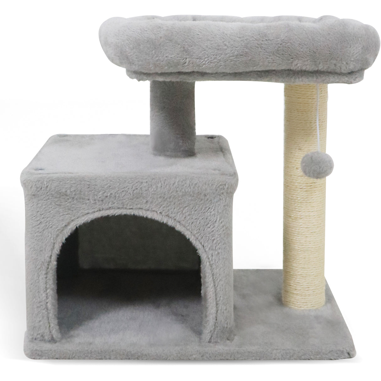 Small Cat Tree with Large Padded Plush Perch for Indoor Cats-Light Gray
