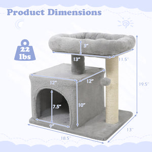 Small Cat Tree with Large Padded Plush Perch for Indoor Cats-Light Gray