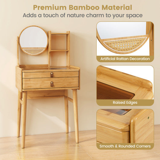 Small Vanity Desk 23.5 Inch Compact Makeup Table with Mirror-Natural