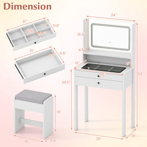 Small Vanity Desk with Mirror and Lights for Bedroom-White