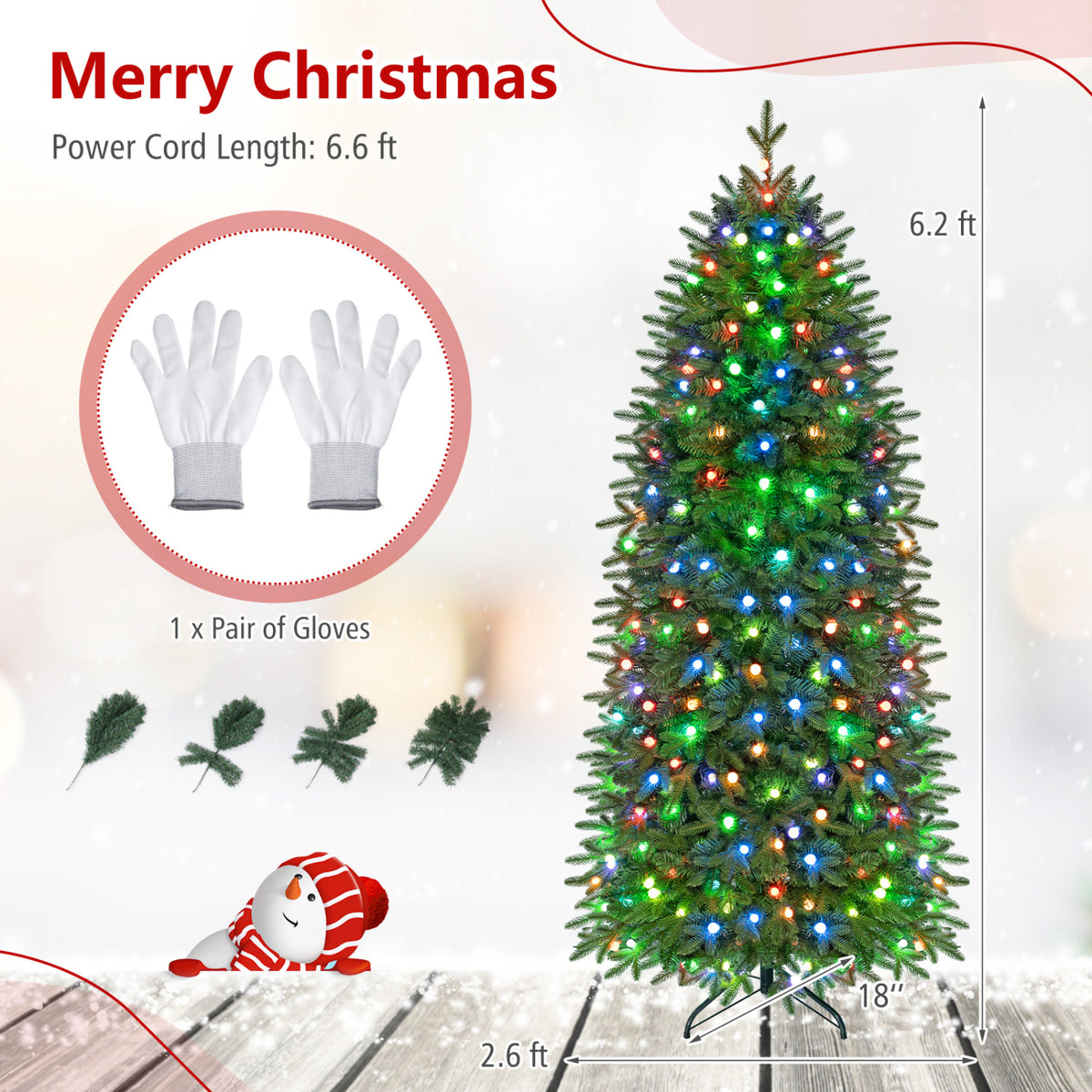 Smart Pencil Christmas Tree with 220 Pre-Lit RGB LED Lights-M