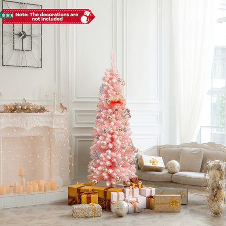 Snow Flocked 5 FT Artificial Pink Xmas Tree with 328 Branch Tips